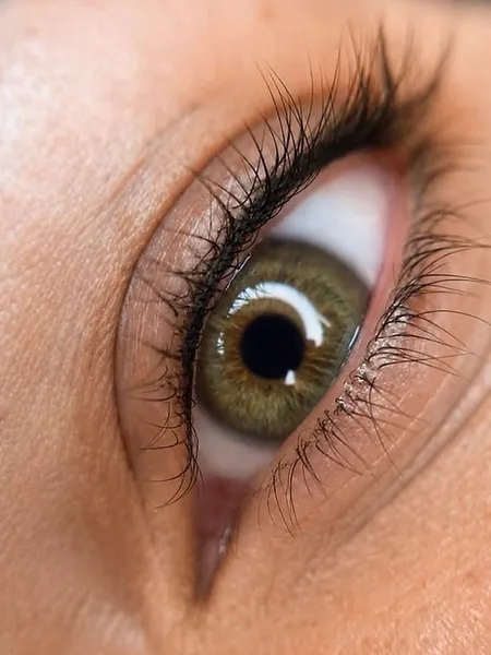 Cosmetic eyeliner tattoo close-up along the upper lash line